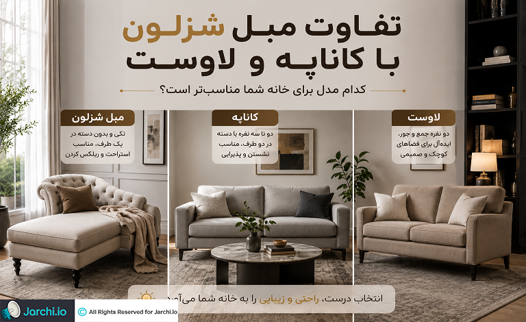 تفاوت مبل شزلون با کاناپه و لاوست